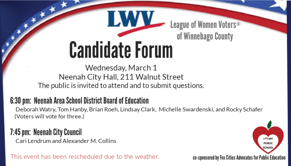 LWV Candidate Forum Rescheduled @ City Hall Council Chambers